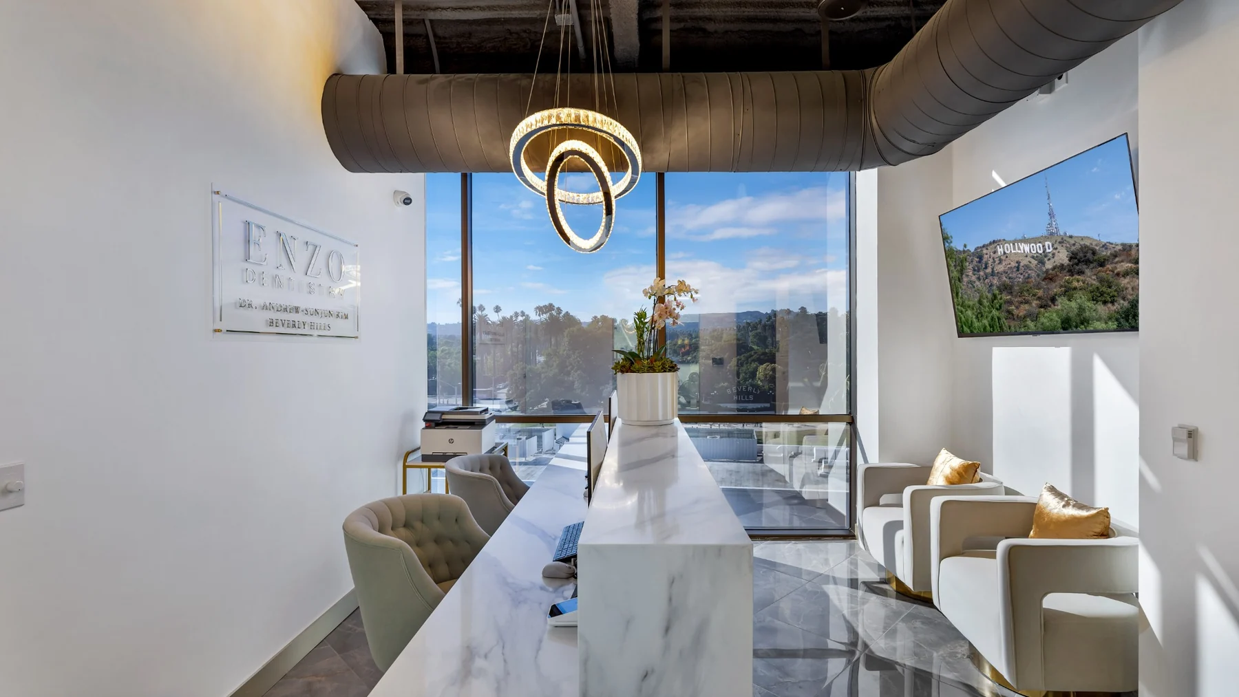 Enzo Dentistry reception with Beverly Hills view